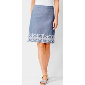 NWT Talbots 100% Cotton Blue EMBROIDERED CHAMBRAY A-LINE SKIRT Sz 14